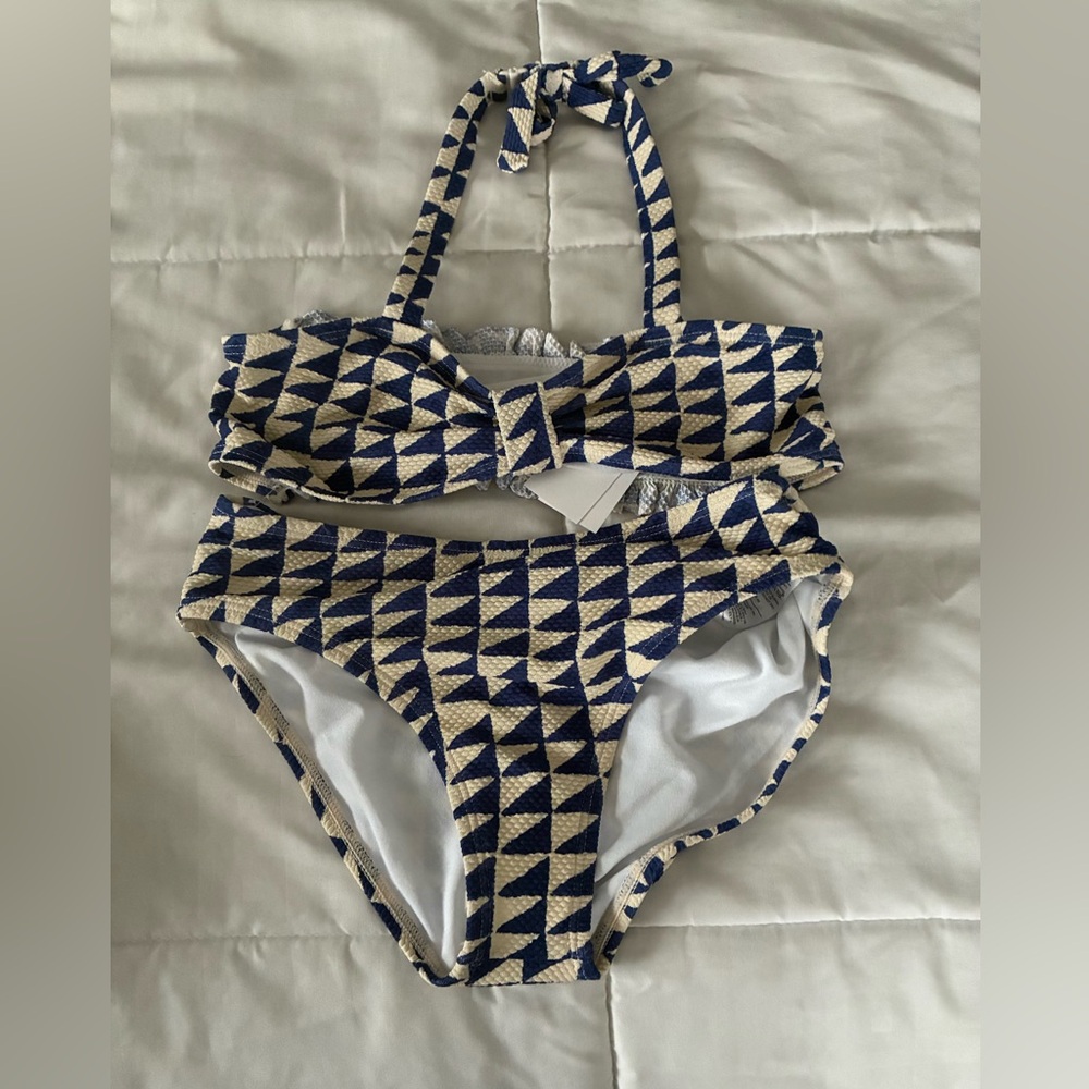 Janie and Jack Blue and Cream Kids Swim Bikini